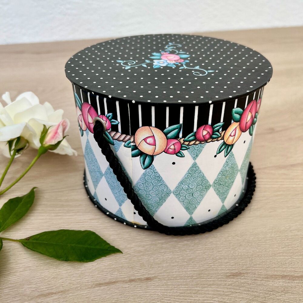 Vintage Mary Engelbreit Rose with Egg Flowers Decorative Storage / Mini Hat Box